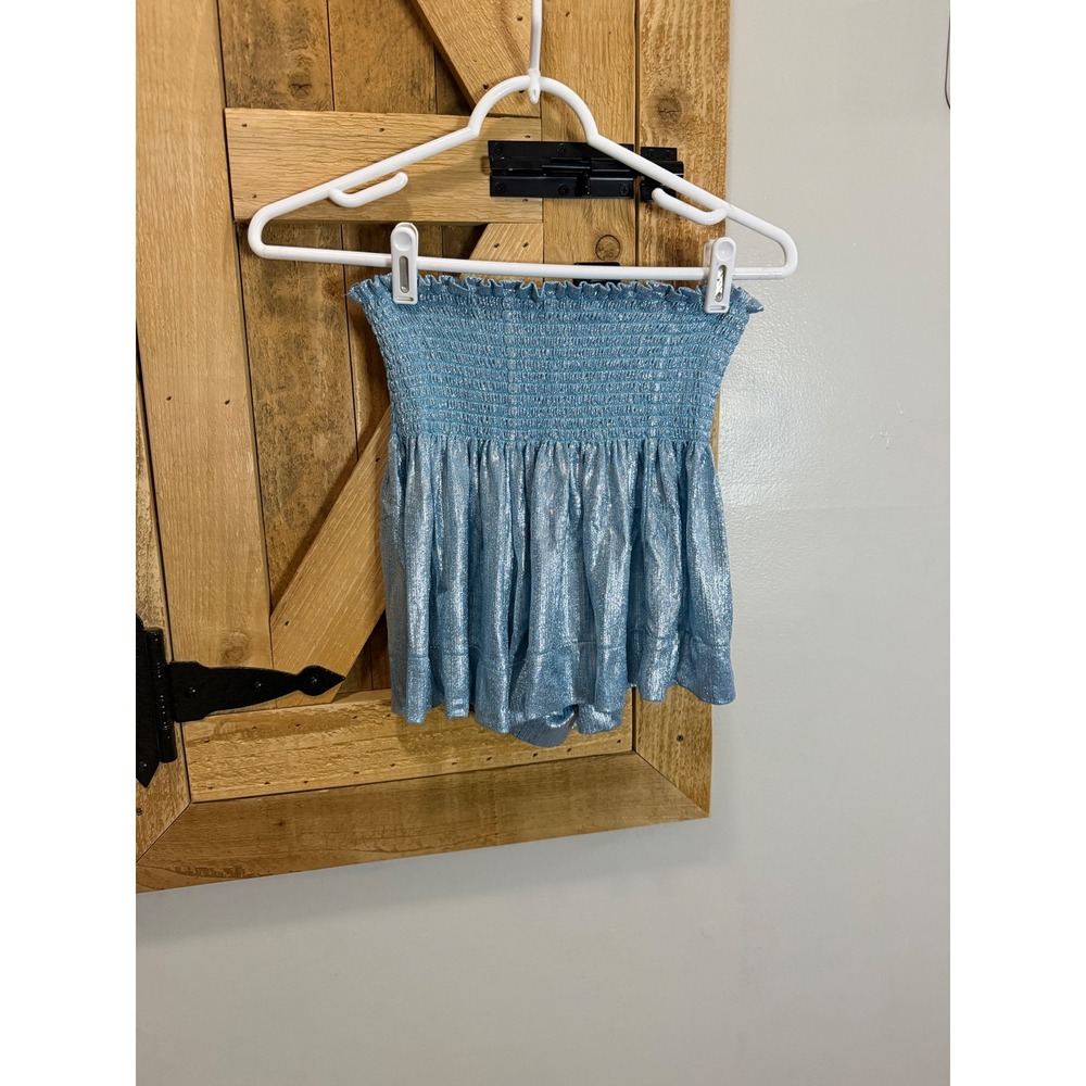 Queen of Sparkles Light Blue Metallic Smocked Shorts XS Festival Party